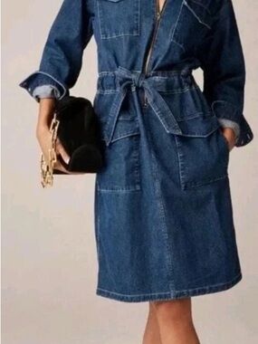 J. Crew Blue Denim Utility Shirt Dress with Zip Front
